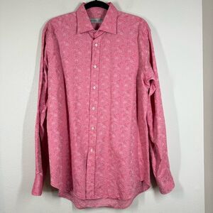 ETRO Men’s Pink Paisley Long Sleeve Dress Shirt Button Front Cotton Size 42